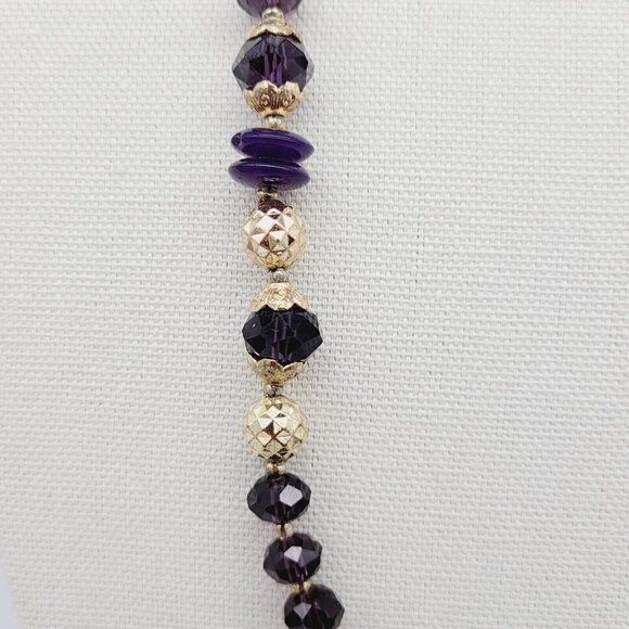 Artisan Purple Faceted Glass Beaded Necklace & Earring Set Gold Tone - Picture 3 of 6